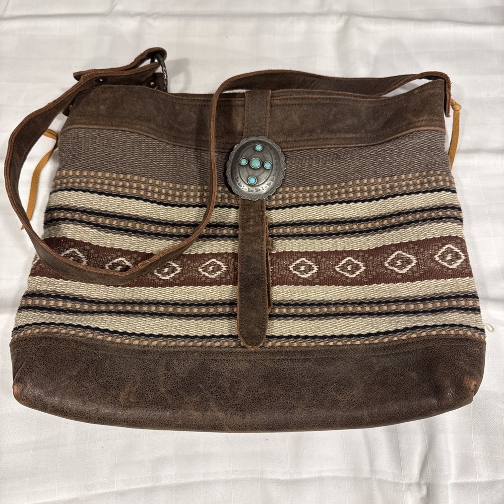 Patricia Wolf for Mimosa Texas Made Western Woven Shoulder Bag Turquoise Concho